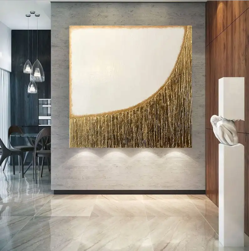 

Original Handmade White Gold Leaf Acrylic Painting Textured Abstract Painting On Canvas Gold Foil Oversized Wall Art