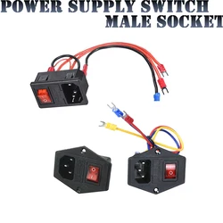 3D Printer Parts 10A 250v Power switch C Power Outlet with Red Triple Rocker Switch Fused Module Plug For 3d Printer