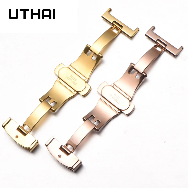 UTHAI Watch Fold Buckle P90 Stainless steel butterfly double push buckle 10-22mm Button Deployment Clasp Buckles Watch Accessori