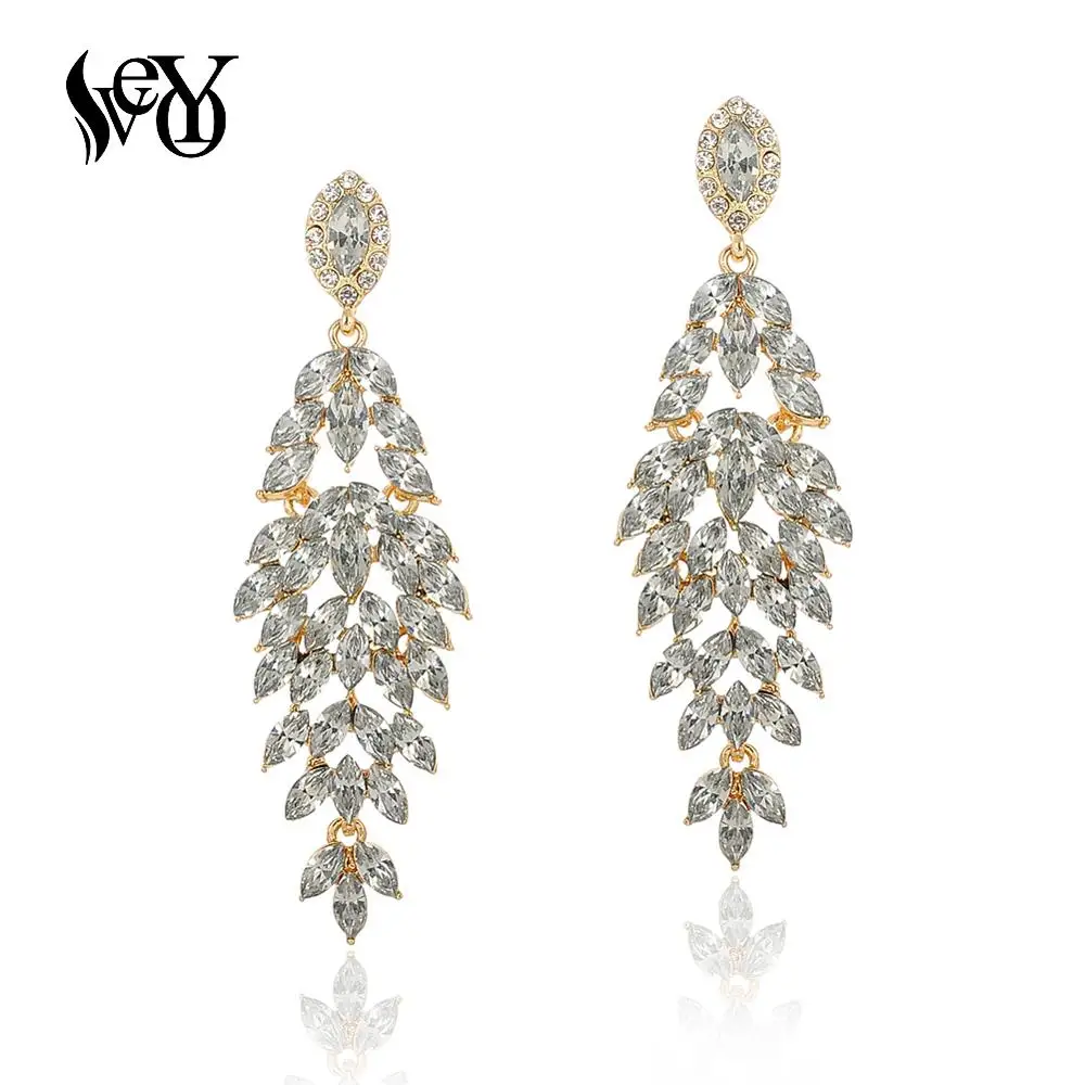 VEYO Luxury Long Crystal Drop Earrings Bridal Wedding Party Dress Dangle Earrings for Women Fashion Jewelry Gift