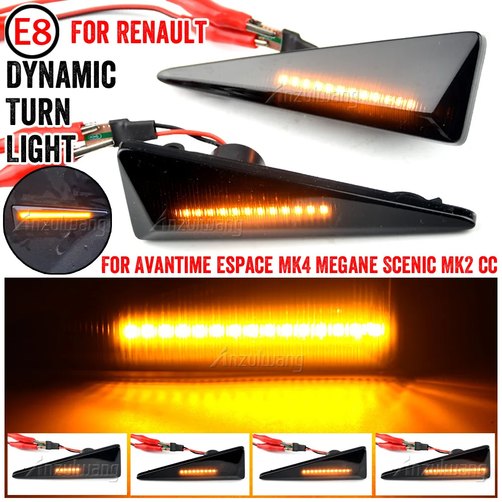 2Pcs For Renault Espace MK4 Megane MK2 Scenic MK2 Vel Satis Wind Sequential Blinker LED Side Marker Turn Signal Dynamic Lights