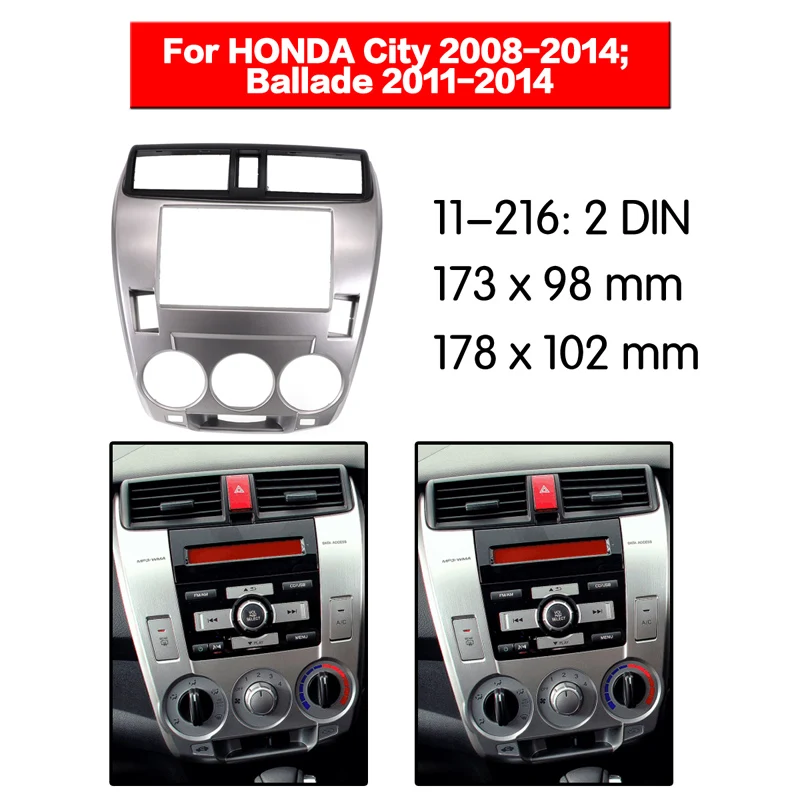 

2 Din Car Radio DVD Player Frame for Honda City 2008-2013 Manual AC Silver Installation Refitting Plate Trim Kit