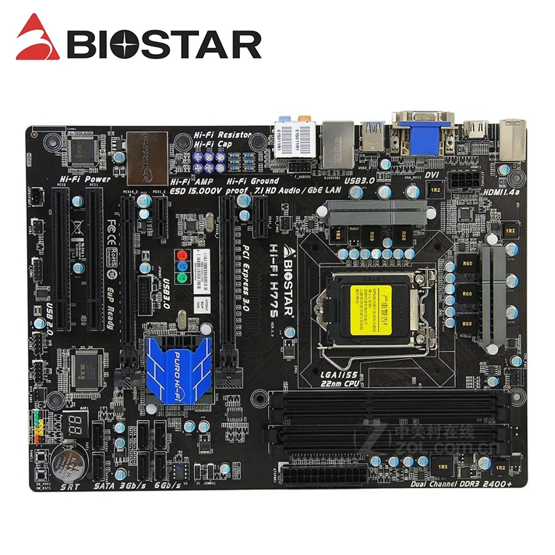 

H77 H77S оригинальная б/у материнская плата Biostar Hi-Fi H77S LGA 1155 DDR3 32 ГБ для процессора i3 i5 i7 USB3 .0 SATA3 десктопная материнская плата