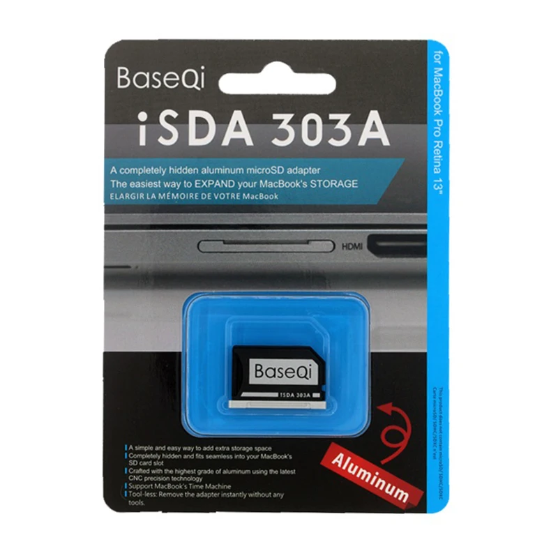 BaseQi MacBook 303A Unidad Stealth de Aluminio Adaptador de Tarjeta Micro SD/TF Lector de Tarjeta SD para MacBook Pro Retina 13 Pulgadas