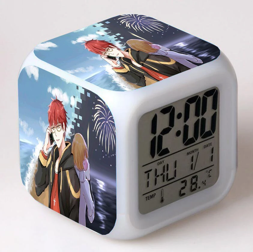 Anime Mystic Messenger Cartoon LED 7 Color Flash Digital Alarm Clocks Night Light Bedroom Desk Clock despertador Alarm-Clock