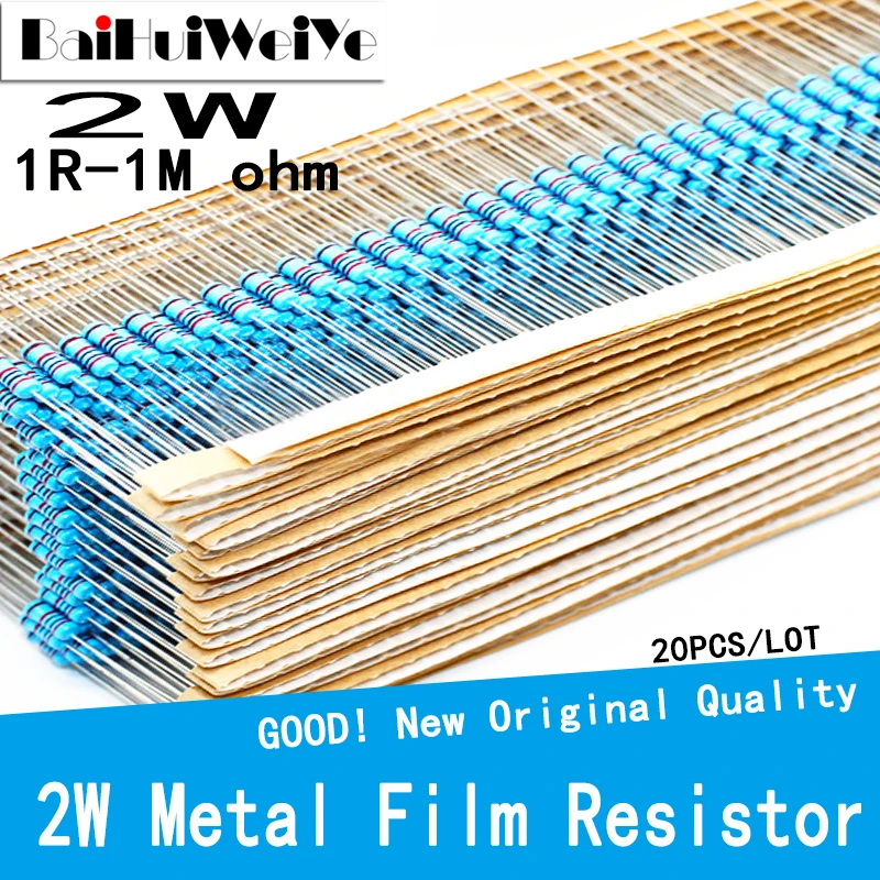 20 sztuk/partia 2W 1R-1M 1% 2W rezystor metalowy 22R 47R 100R 220R 470R 1K 8.2K 68K 33R 36R 39R 43K 470K 82R 10K 22K 100K 220K ohm