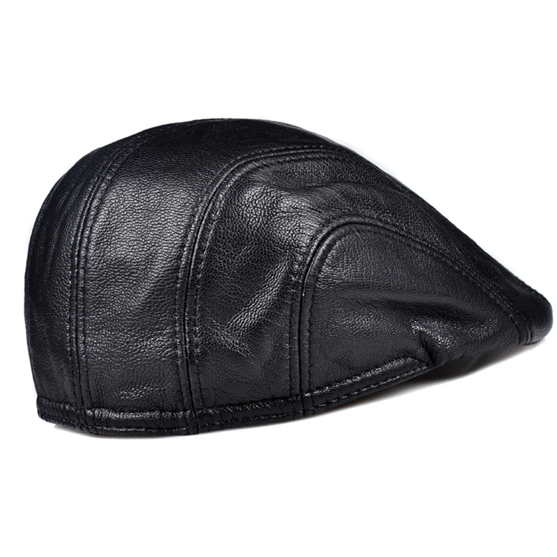 Vintage Chic Genuine Leather Beret Cap Hat 2020 Brand Black Brown Color Sheep Leather Newsboy Caps Hats For Women Men