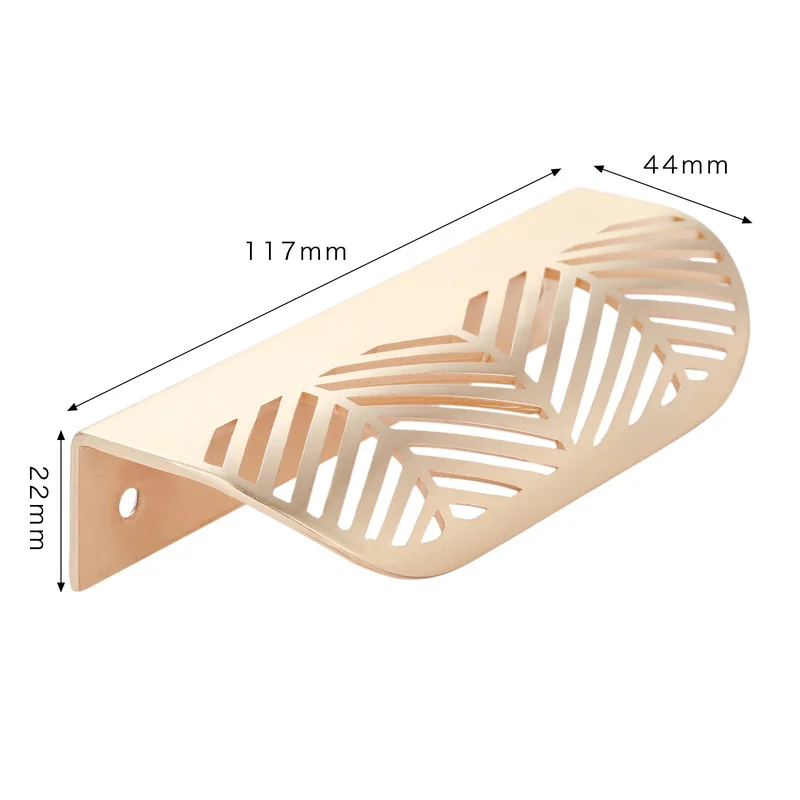 Tirador en forma de hoja de oro cepillado, tirador hueco para muebles, pomo de aleación de Zinc, 40mm/96mm, cajón de armario dorado con tornillos