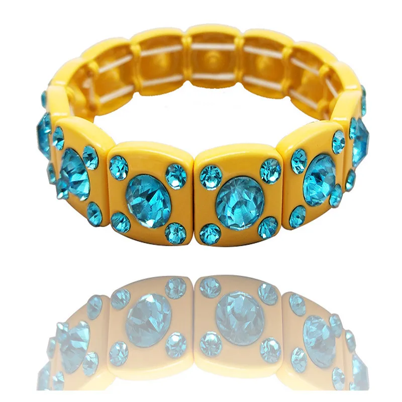 KSRA 2020 7 Colors Bohemian Style Crystal Bracelet Spray Alloy Rhinestones Bracelet Glass Drill Elastic Ladies Bracelet Jewelry