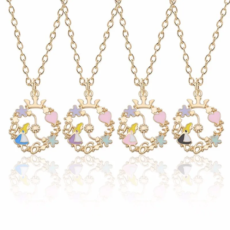 Roman Alice In Wonderland Figure Pendant Necklace For Women Kawaii Love Heart Christmas Geometric Party Jewelry Accessories Gift