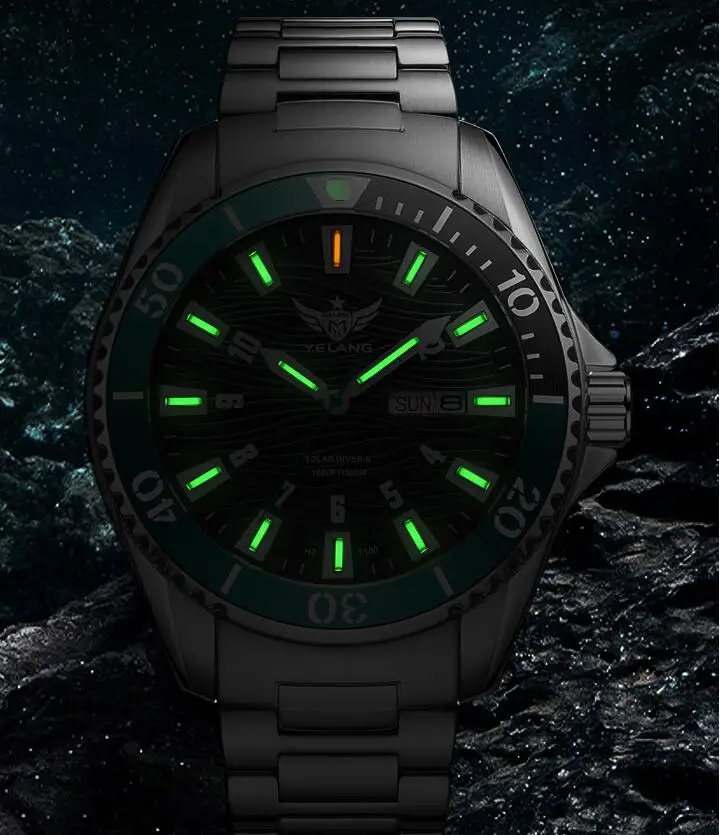 Yelang Men Solar Power Drive Watch Waterproof 300M Sapphire Date Diving Military Watch