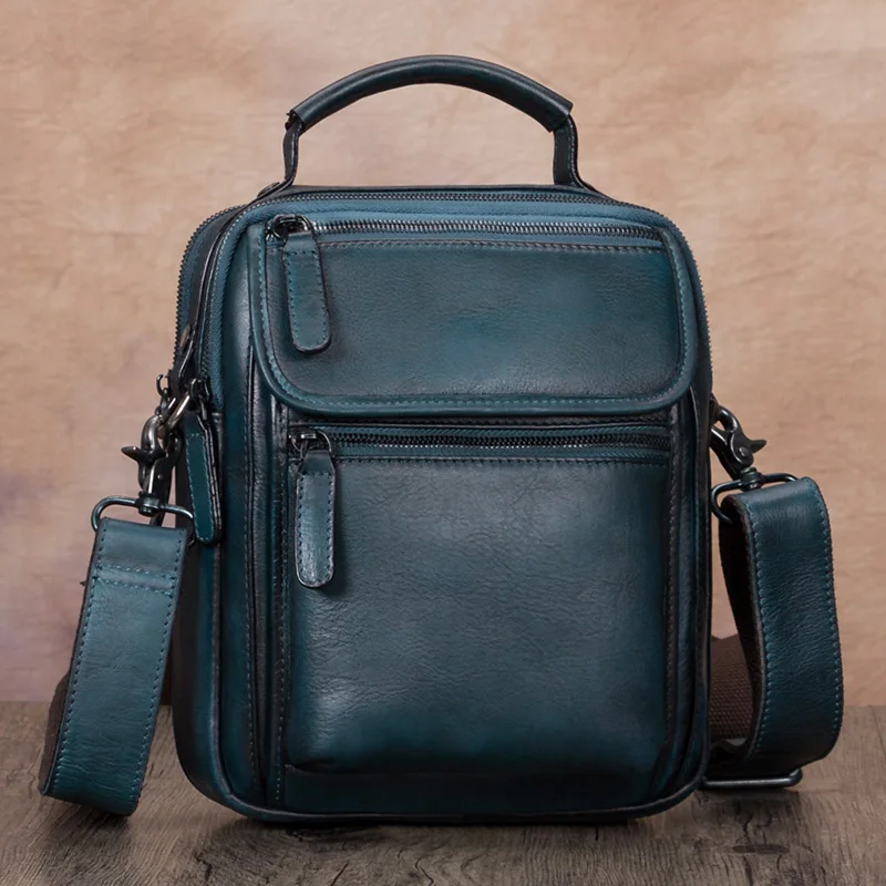 Imagem -04 - Retro Bolsa de Couro Genuíno dos Homens de Negócios Artesanal Ombro Mensageiro Bolsa Masculino Pequenas Bolsas Crossbody Bolsas Primeira Camada