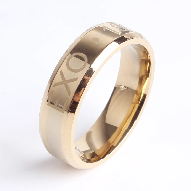 QIANBEI Trendy 6mm Stainless Steel Golden Rings Band Eternity Men Women Wedding Party Valentine Jewelry