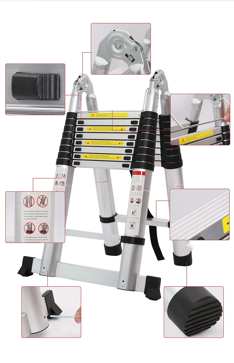 2.5M Ladder Intrekbare Vouwen Aluminium Visgraat Ladder Telescopische Extension Tall Multi Purpose Telescopische Ladder Stap