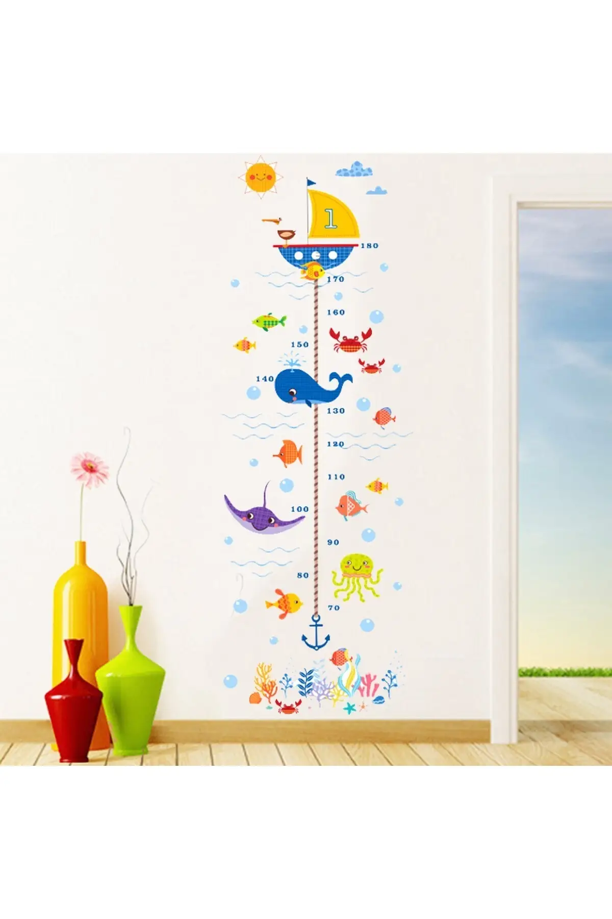 Sea Animals Themed Baby And Kids Room Height Gauge Wall Sticker Decal Pvc Quality Product Stylish Image Nice Design 2021 Trend New Model Convenient And Easy Application