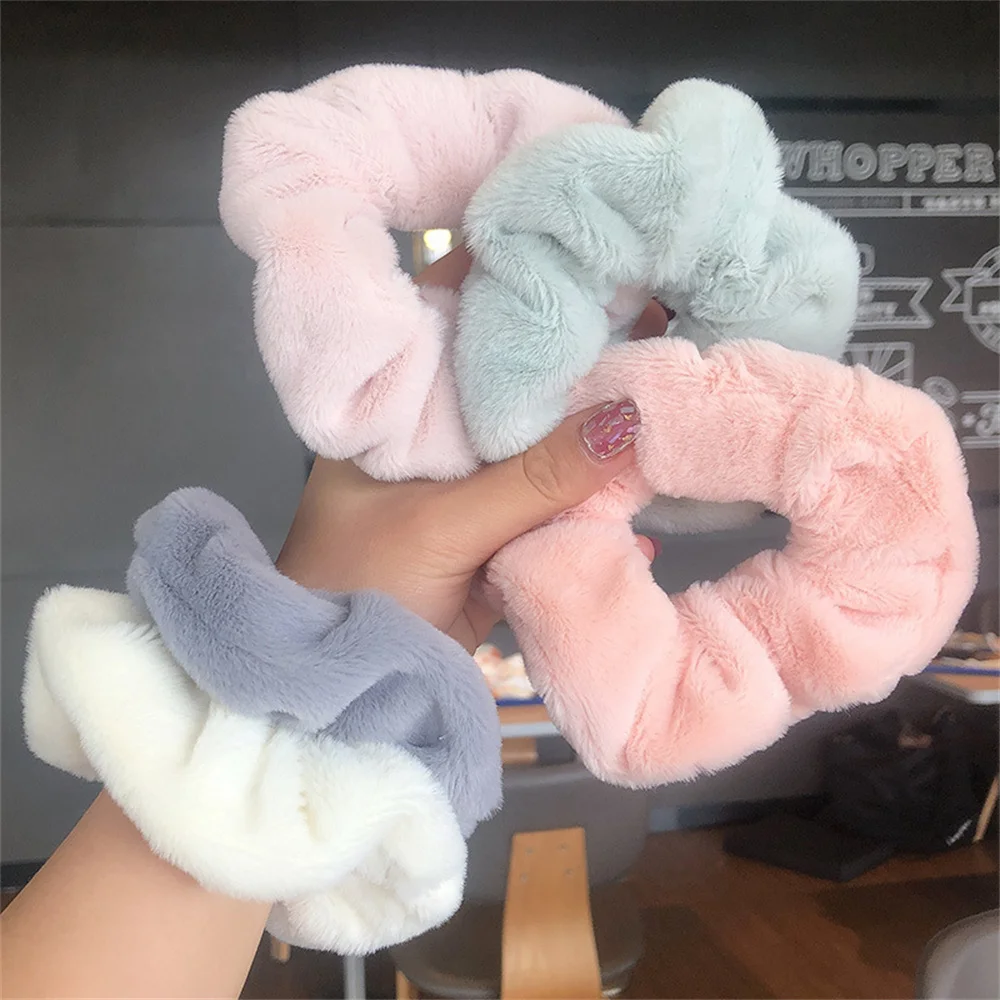 Warm Soft Hair Scrunchies Furry Elastic Hair Band Women Girls Ponytail Holder Hair Rubber Band Hair Ties Hair Accessories