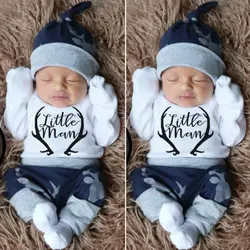 Winter Christmas 3PCS Newborn Baby Boy Clothes Set Costume Little Man Romper Deer Leggings Hat Warm Outfit Infant Clothes