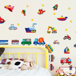 Cartoon cars train motor bike ship transportation wall stickers for kids room decorations decals wall art children sticker