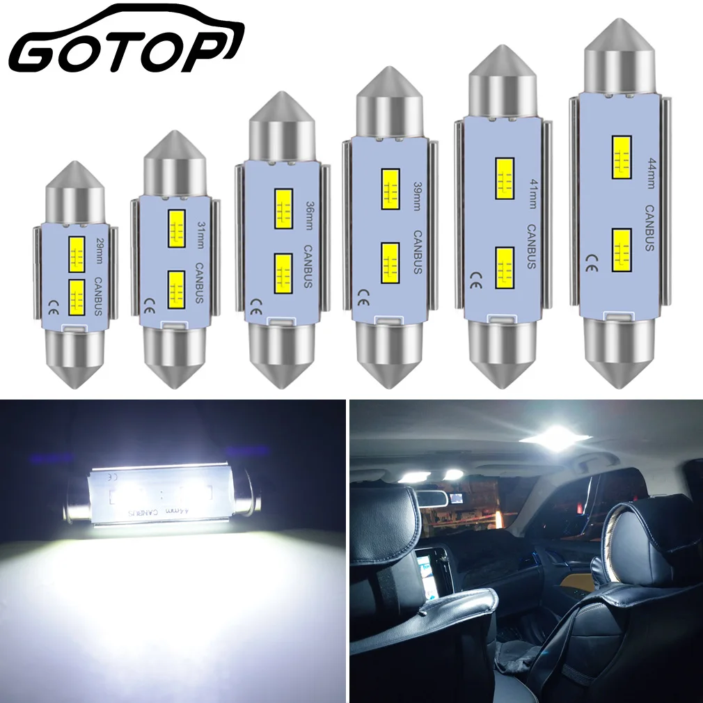 Festoon-bombillas LED CSP para Interior de coche, lámpara de lectura CANBUS C10W, 29mm, 31mm, 36mm, 39mm, 41mm, 44mm, 1 pieza, nuevo