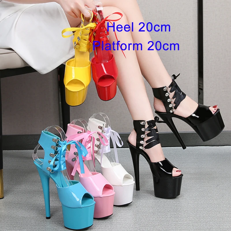 Women Shoes 15CM 17CM 20CM High Heels Catwalk Pole Dance Sandals Fine Heels Thick Bottom Ankle Strap Sexy Platform Wedding Shoes