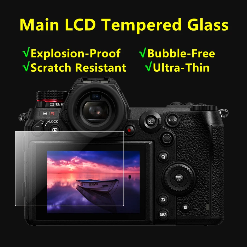 Protector de pantalla LCD principal de vidrio autoadhesivo para cámara Panasonic LUMIX S1/S1R + película protectora de pantalla de información