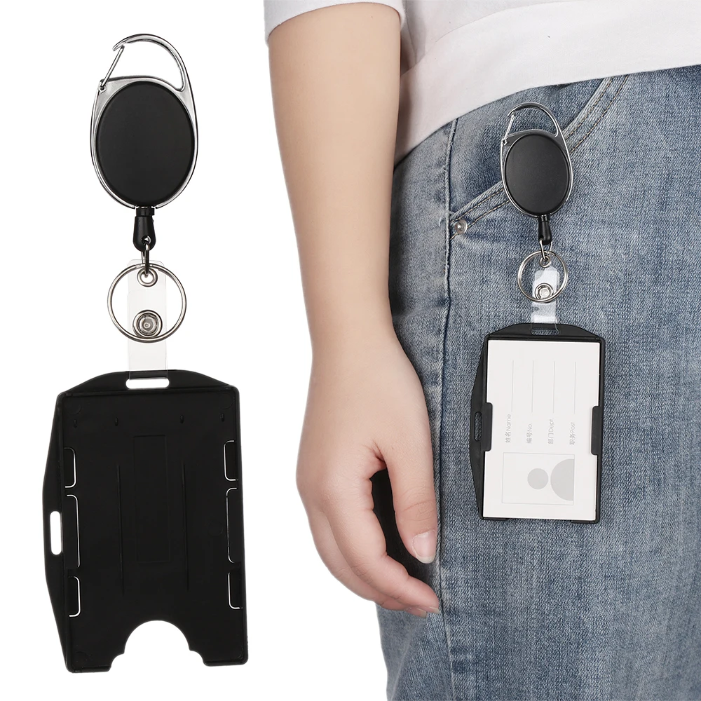 Soporte de insignia retráctil de identificación Unisex, carrete y tarjeta de identificación de doble cara, funda protectora de plástico duro, funda para tarjeta