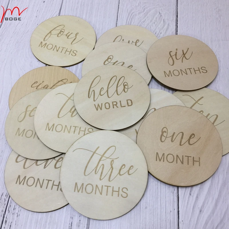 baby shower birth gift round Cards steps baby Wooden Monthly Baby Milestone Markers Milestone Block Disc