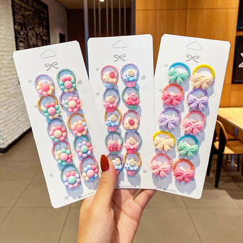 10Pcs/Set Girls Cute Colorful Cartoon Animal Flower Small Elastic Hair Bands Pigtail Fixed Hair Tie Scrunchie Hair Accessories