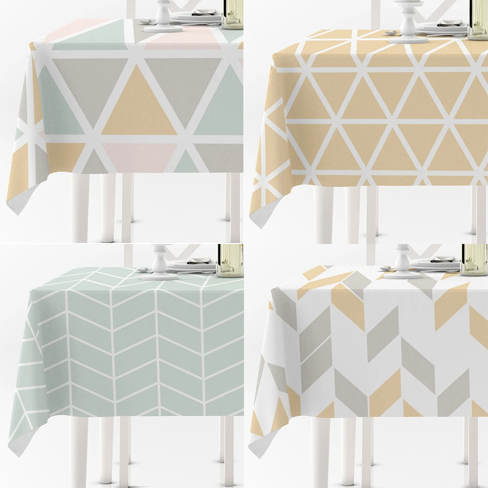 Rectangular Tablecloth Geometric Grid Green Yellow Pink Dinning Table Decoration Anti-stain Waterproof Kitchen Table Covers