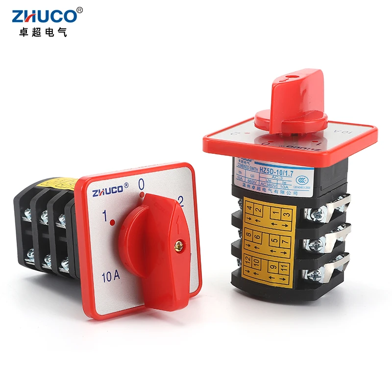 ZHUCO HZ5D-10/1.7 10A 1.7KW M05 M06 Induction Motor Reversible Two Voltage Three Poles Universal Cam Transfer Switch