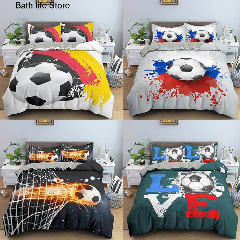 3D Printed Bedding Set Football Comforter Cover Set Queen Size Soccer Ball Sports Duvet 1/2 Pillowcases Bedding Set For Boys