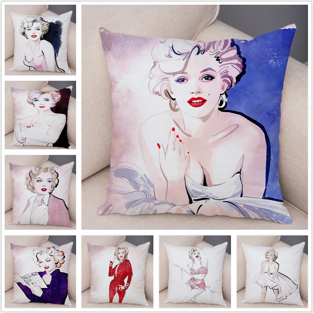 Super Star Marilyn Monroe Simple Colorful Cartoon Sexy Girl  Pillow Case Plush Decor Cushion Cover for Sofa Car Home Pillowcase