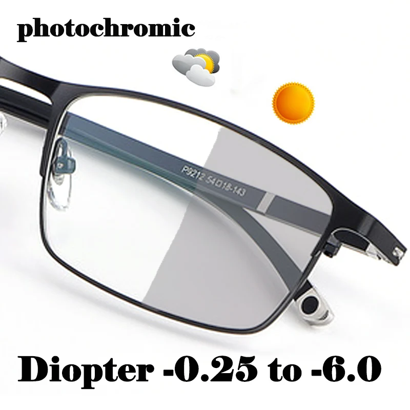 Photochromic Anti Blue Light Myopia Glasses Men Business Computer UV Protection Nearsighted Glasses Women Diopter -0.25 to -6.0