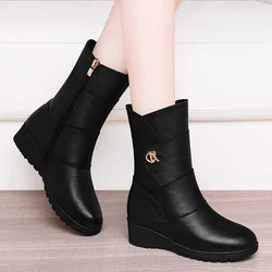 Genuine Leather Snow Boots mid calf adult fashion Villus short boots 2024 autumn winter Ankle boots women's boots cotton shoes