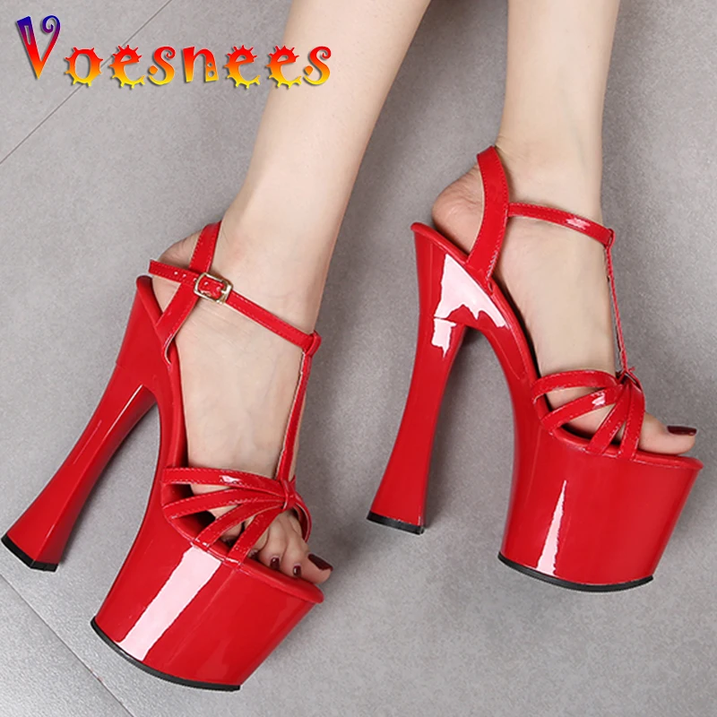 18CM Super High Heels Chunky Heel Summer New Buckle Strap Platform Sexy Party Women Shoes Nightclub Stripper Walk Show Sandals