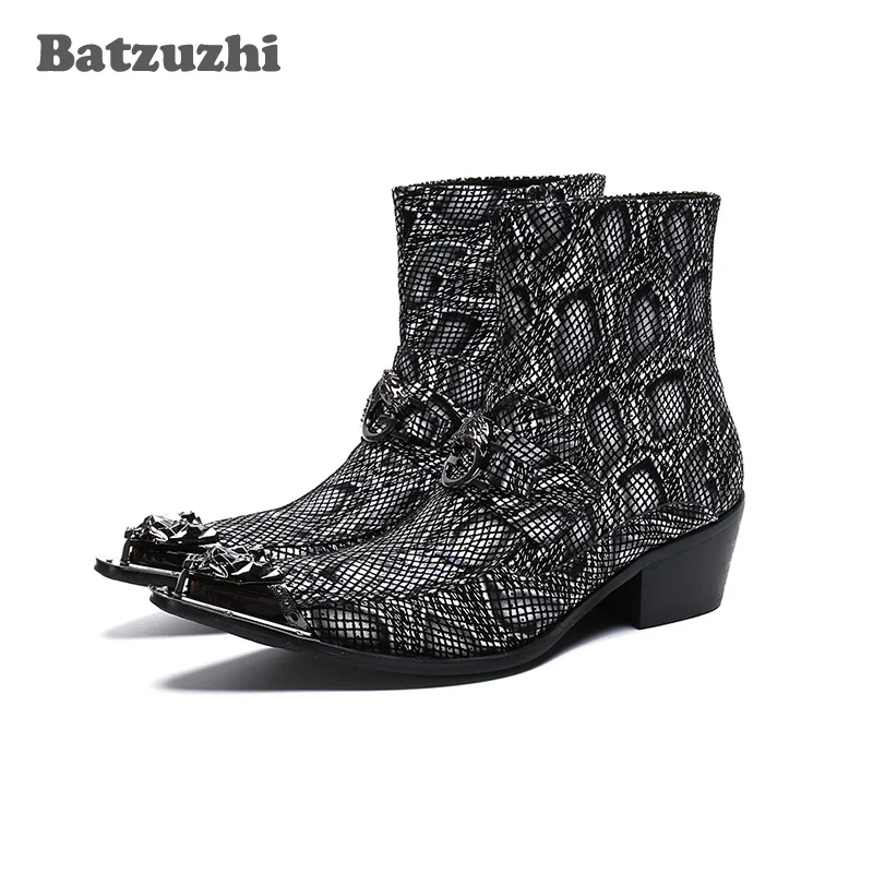 

Batzuzhi Western Handsome Men Shoes Pointed Iron Tip Leather Boots Men Ankle Motorcycle Party Bota Masculina, Sizes 38-46, US12