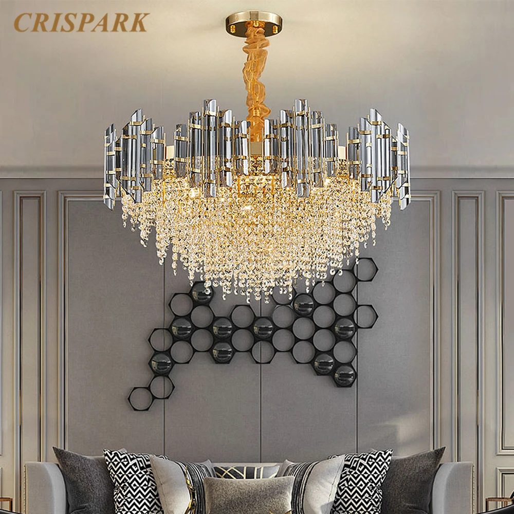 Postmodern Clear Crystal Chandelier Light LED E14 Contemporary Gold Dining Table Hanging Lamp Art Deco Living Room Bedroom Villa