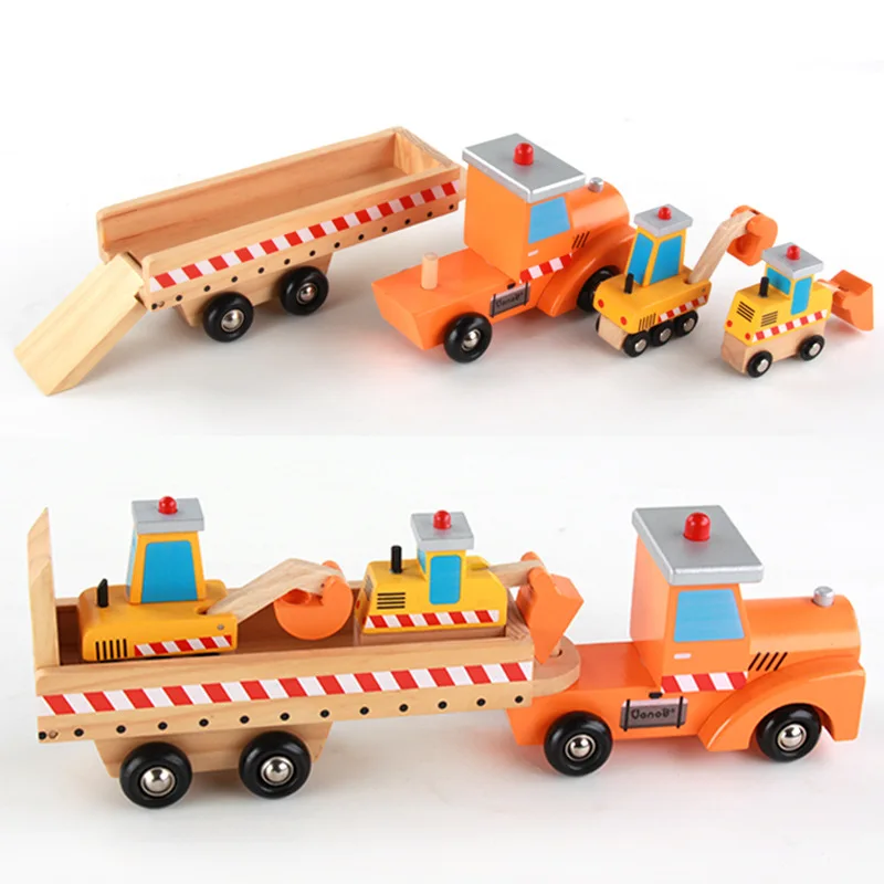 Children Wooden Large Truck Transport Set Simulation Model Toys Kid's Wooden Educational Toy Gifts For Children