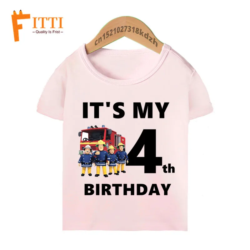 Boy Gir Cartoon Fireman Samed Funny Birthday T Shirts Children It\'s My 1-10th Birthday T-shirt Kid\'s Summer Clothes