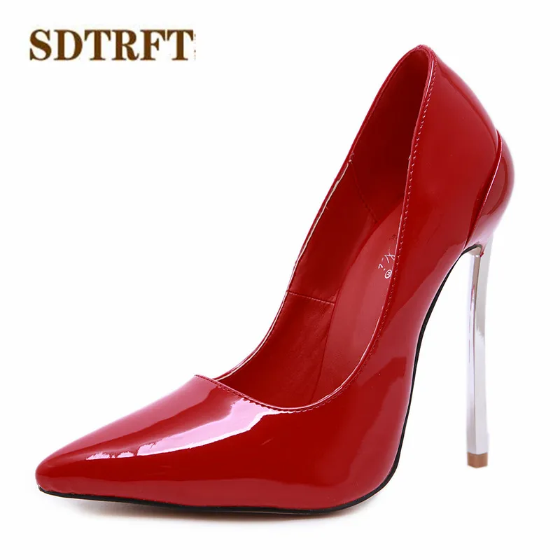 SDTRFT RED women shoes Crossdresser Pointed Toe Pumps 14cm Ultra High Metal thin heel Stiletto Office Lady\'s zapatos de mujer