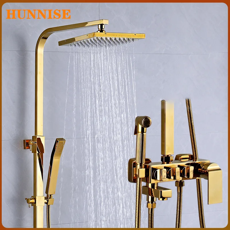 Bathroom Shower System Stainless Steel Shower Head Solid Brass Bathroom Mixer Faucets Luxury Gold Bathroom Shower Mixer Set