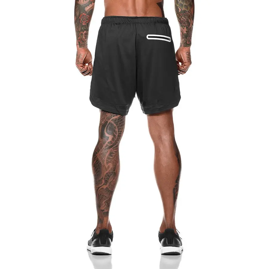 2024 New Gym Training Shorts Men\'s Fitness Double layered Fake Two Piece Tight Elastic Muscle Exercise Brothers Sports Capris