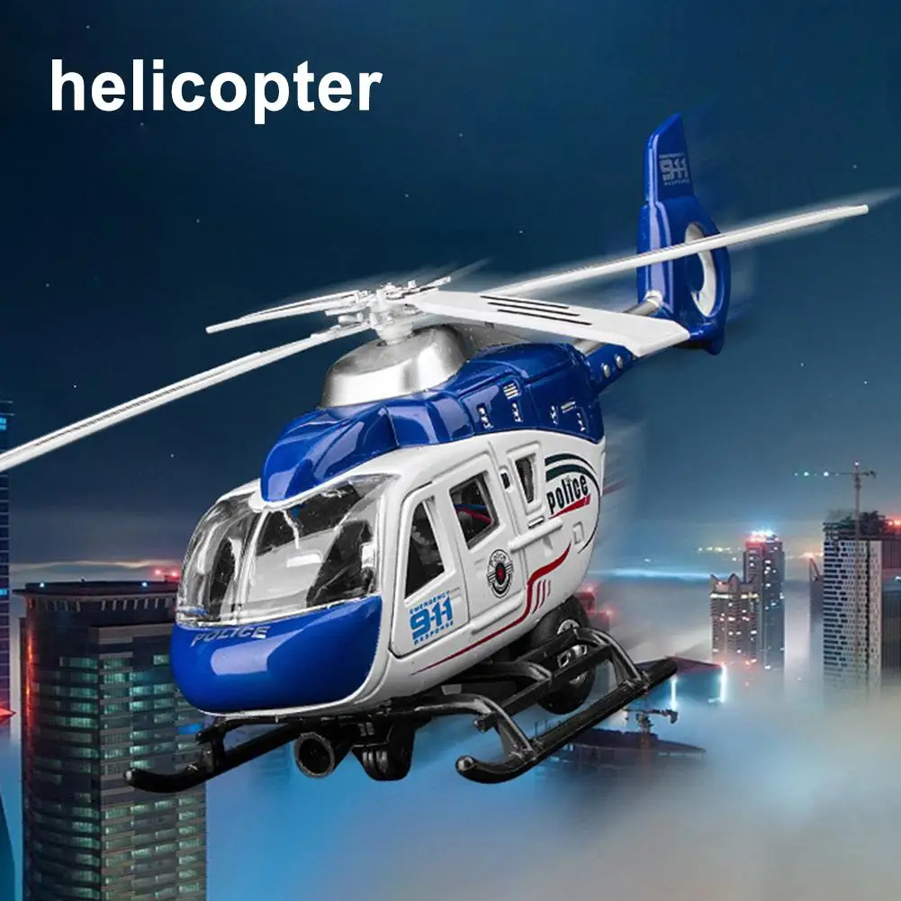 Realistic Police Helicopter Plane Pull Back LED Music Model Kids Toy Collection Music Lighting Table Decor