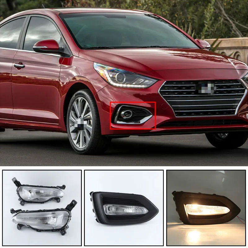 1 Paar Auto Drl Lamp Waterdichte Led Dagrijverlichting Fog Lamp Cover Voor Hyundai Solaris Accent 2017 2018 2019