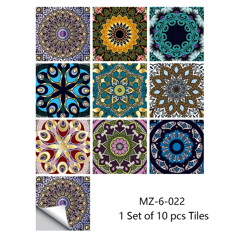 10/15/20cm Mandala Style Matte Surface Tile Sticker Peel & Stick Decoration Film For Tiles /Ground in Kitchen Wardrobe Wallpaper