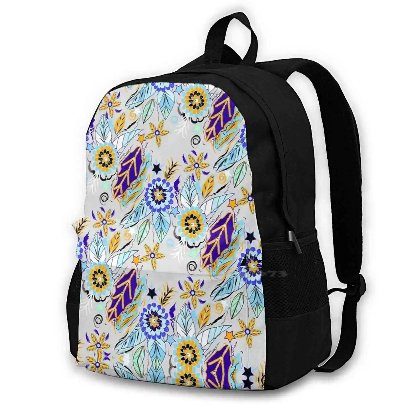 Spring Flowers Fashion Travel Laptop School Backpack Bag Floral Flower Hibiscus Bloom Tropical Pattern Patterns Petals Texture