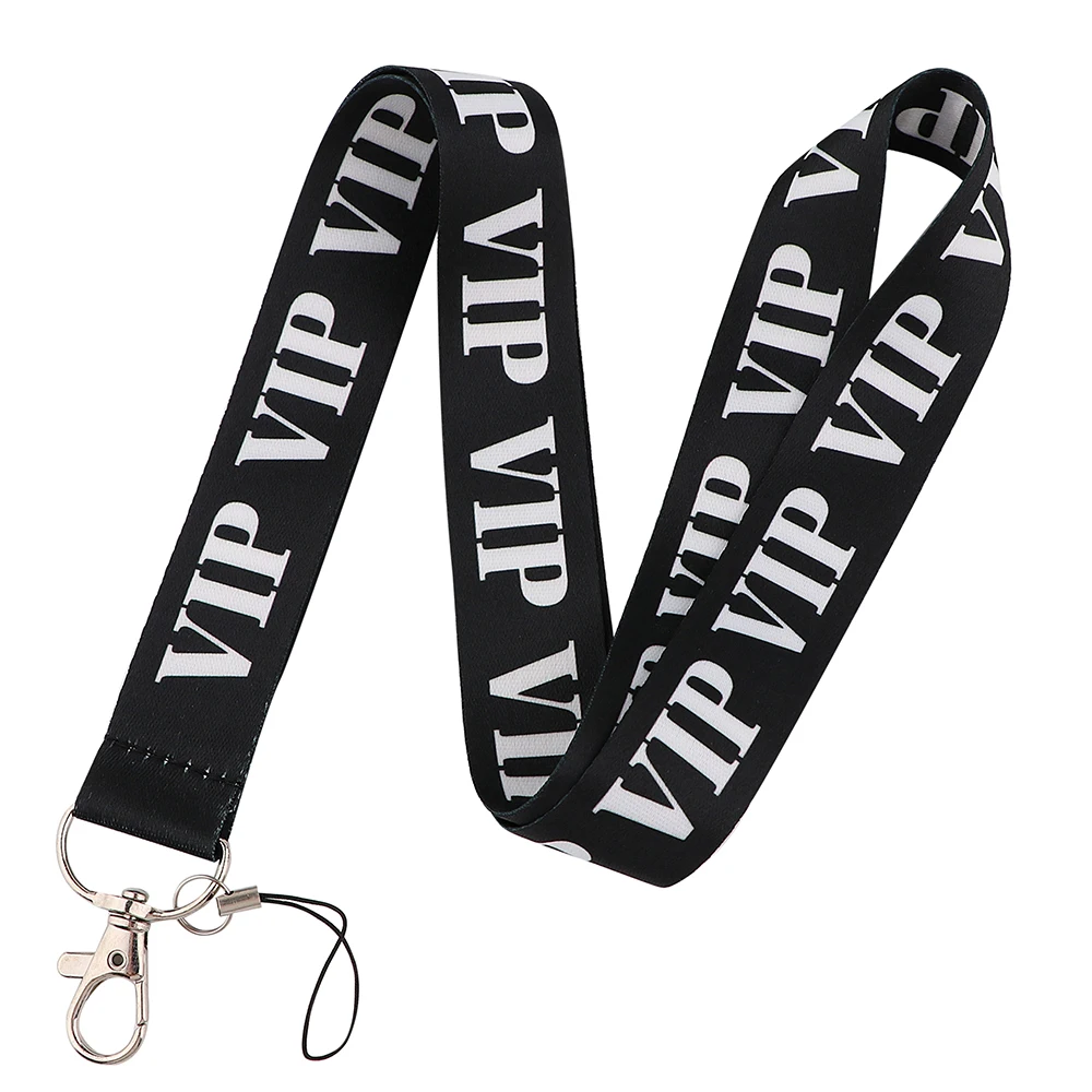 

ER1174 VIP Black Neck Strap Lanyards ID Badge Card Holder Keychain Phone Gym Strap Webbing Necklace Fashion Gift For Customes