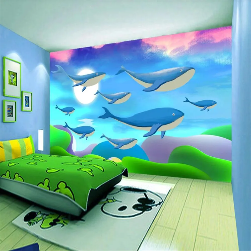 

Milofi custom 3D wallpaper mural children's room anime whale dream cartoon living room bedroom background wall decoration painti