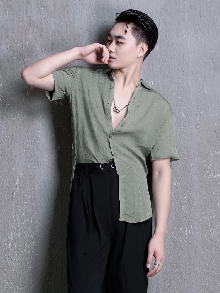 New Latin Dance Shirt Long Short Sleeves Tops Side Slit Dovetail Design Men Latin Dance Practice Clothes Dance Costumes DN9691