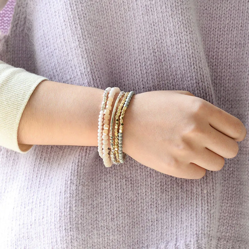 Fashion 1 Strand Bohemian Crystal Bracelets For Women  Wedding Party Acrylic Copper Beads Bangles Golden Color Jewelry For Women